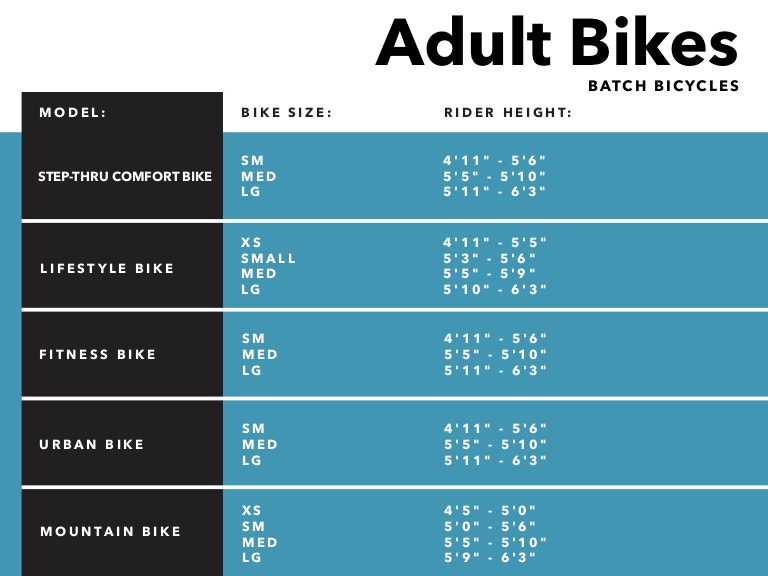Tableau des tailles de vélos pour adultes